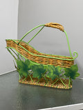 Vintage French Bottle Holder & Pourer – Metal & Wicker with Grape Leaves Design