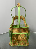 Vintage French Bottle Holder & Pourer – Metal & Wicker with Grape Leaves Design