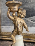 Late 19th Century French Art Nouveau Gilded Cherub Candle Holder – Marble Base