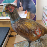 Elegant 1930s Austrian Table Lighter & Match Holder – Cold-Painted Metal Pheasant
