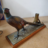 Elegant 1930s Austrian Table Lighter & Match Holder – Cold-Painted Metal Pheasant