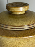 1970s Handmade Jersey Pottery Lidded Jar with Bamboo Handle