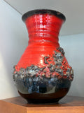 Vintage West German Fat Lava Vase | Red & Black Volcanic Glaze Pottery | 1960s 70s Mid Century Ceramic | 16.5cm | WGP Scheurich Style