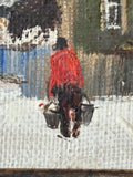 Detail of figure in red coat n Russian Impressionist oil painting