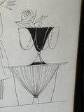 Pochoir illustration showing decorative table and accessories