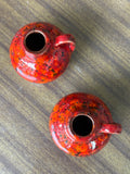 Pair of Small West German Pottery Vases – Mid-Century Red, Orange & Black Glaze (7.5cm)