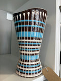Retro striped ceramic vase with organic wavy rim, side view