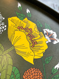 Vintage 1970s St Michael Melamine Tray – Olive Green with Mustard Yellow Floral Poppy Design