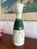 1970s Austrian lava glaze ceramic vase with green textured band and white body, mid-century modern design