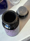 1960s Belgian Black Glass Apothecary Jar with Psychedelic Purple Design