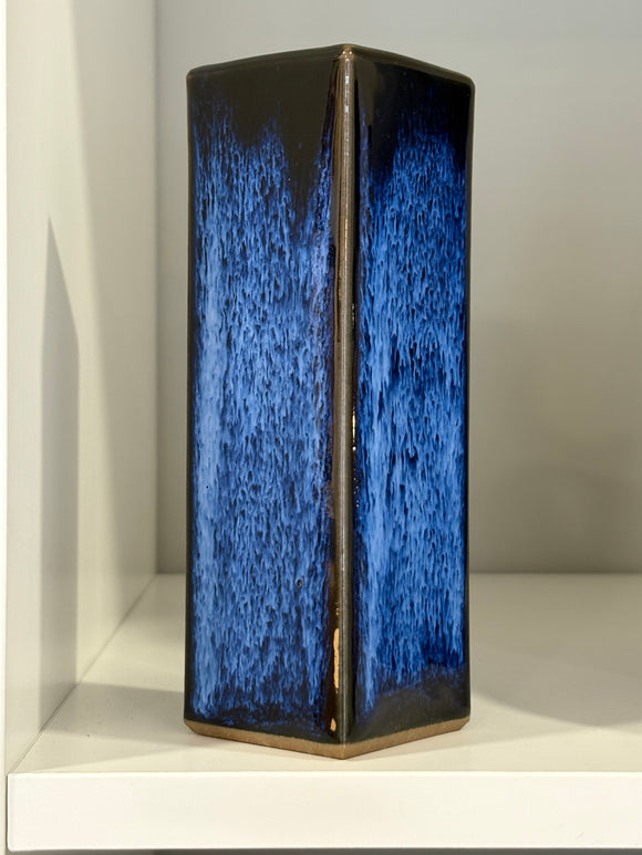 Vintage West German cobalt blue drip effect glaze vase