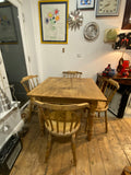 Charming Antique Pine Table & Set of Four Elegant Chairs