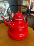 Vintage Mid-Century Red Enamel Kettle – Retro Kitchenware, Collectible Teapot