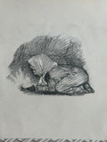  (Interior illustration): Pencil sketch illustration of girl crouching in smoke from 1958 Soviet edition of Tolstoy Pozhar Leningrad Detgiz