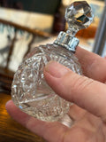Vintage Cut Glass Scent Bottle with Birmingham Sterling Silver Collar, 1929