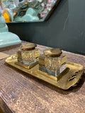 Art Nouveau brass and glass double inkwell