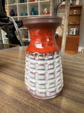 1970s Jasba Keramik West German Vase – Orange & White Textured Glaze – 14.5cm