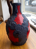 Rare 1960s West German Marei Keramik Fat Lava Vase – Red & Volcanic Glaze