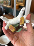 Vintage Russian Kargopol Clay Toy Figurine – Hand-Painted Folk Art Man with Horse