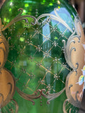 Mid Century Czech Revival Style Emerald & Gold Glass Vase – Hand Painted Floral – 23cm