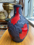 Rare 1960s West German Marei Keramik Fat Lava Vase – Red & Volcanic Glaze