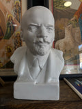 Front view of vintage bisque porcelain Lenin bust, 23.5cm tall