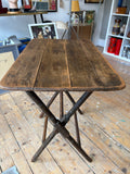 Antique Folding Table, Late Victorian / Edwardian, Turned Notched Legs, X-Frame, Original Wooden Catch