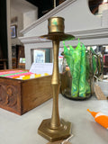 Vintage Brass Candlestick – Hexagonal Base & Round Bobeche – 21cm High