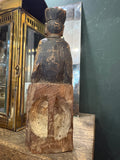 	Rear view of antique Chinese carved wood ancestor figure on throne base