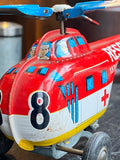 Vintage 1970s Japanese Tin Wind-Up Helicopter – MYK Japan H-19 Swiss Rescue