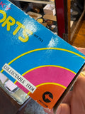 Close-up of Sports Car box lettering and collectable item label