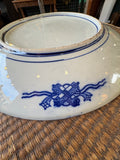 Border detail of  underside of Japanese blue and white charger with geometric decorative rim