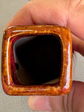 Close-up of West German Fat Lava vase neck opening, showing glaze drips inside the rim.