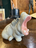 1950s Lomonosov china hippopotamus figure, side view with mouth open