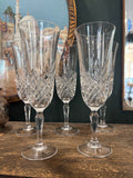 Heavy crystal champagne glasses displayed together
