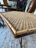 Antique Bamboo Occasional Table | Scorched Tortoiseshell Finish, Woven Rattan Top, Victorian/Edwardian