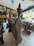 Antique Gothic Revival Carved Oak Lectern, 19th Century Ecclesiastical Church Furniture with Tracery Panels and Carved Finials
