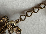 Florenza Signed Vintage Necklace, 1950s Gold Tone, Peridot Green Rhinestones & Faux Seed Pearls — As Found
