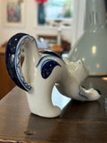 Vintage 1970s Gzhel Hand-Painted Stretching Cat Figurine – Blue & White Porcelain, USSR