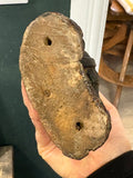 Underside of antique Chinese carved wood figure base with fixing holes