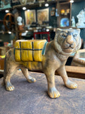 Vintage Ceramic Tiger Planter, Mid 20th Century, Hand-Painted, Mustard Yellow & Grey, No Chips or Cracks