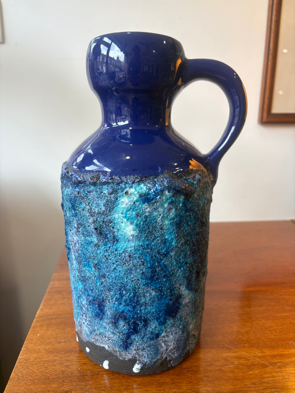 Large cobalt blue West German fat lava vase with handle, Marei Keramik style
