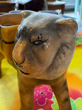 Vintage Ceramic Tiger Planter, Mid 20th Century, Hand-Painted, Mustard Yellow & Grey, No Chips or Cracks