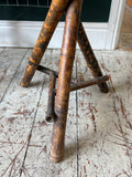Antique Bamboo Occasional Table | Scorched Tortoiseshell Finish, Woven Rattan Top, Victorian/Edwardian