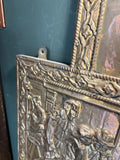1920s Brass Repoussé Coat and Hat Rack with Bevelled Mirror