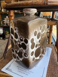 Strehla Keramik Vase, East German Fat Lava Pottery, Vintage Brown Crater Glaze Vase with Gold Repair Line