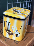 Vintage Twinings Tea Tin – 1950s/60s Yellow Storage Tin with Chrome Tea Set Graphics