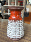 1970s Jasba Keramik West German Vase – Orange & White Textured Glaze – 14.5cm