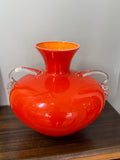 Mid-Century Italian Opaline Glass Vase with Clear Applied Handles