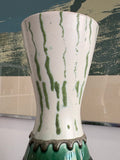 1970s Austrian Lava Glaze Ceramic Vase – Green and White Textured Mid-Century Modern – 30cm